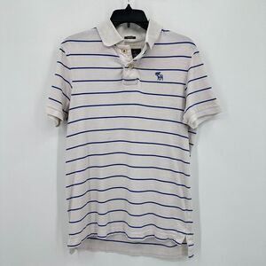 Vintage Abercrombie & Fitch Muscle Polo Shirt Mens M White Pinstriped Preppy Y2K